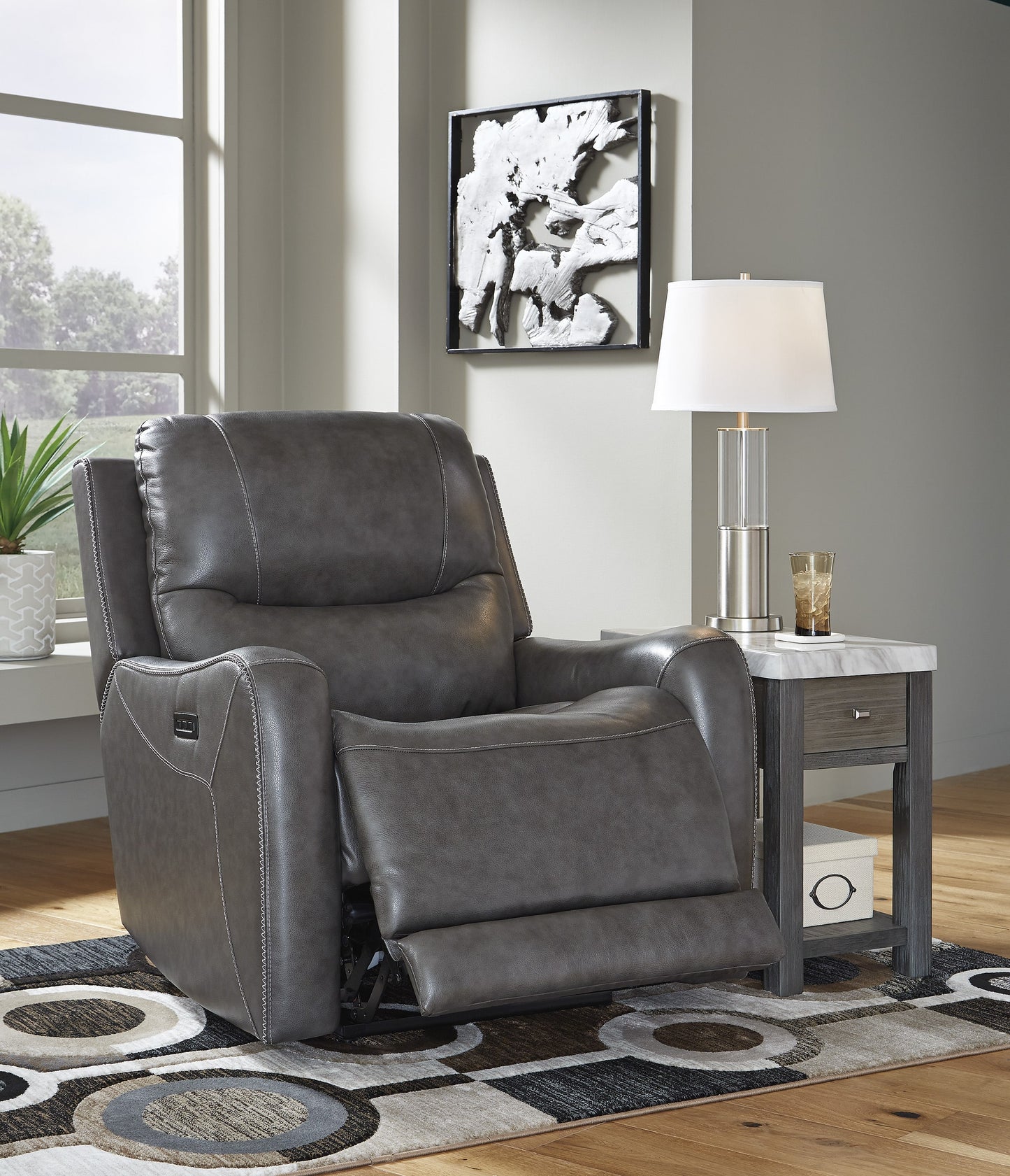 Galahad Power Leather Match Recliner with Wall Recline